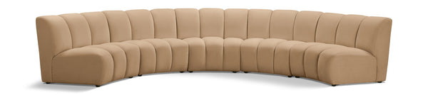 Meridian Furniture Infinity Five Piece Modular Sectional Camel Velvet Channel Tufted Living Room Sofa 638Camel-5PC