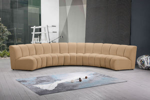 Meridian Furniture Infinity Five Piece Modular Sectional Camel Velvet Channel Tufted Living Room Sofa 638Camel-5PC