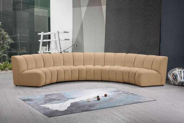 Meridian Furniture Infinity Five Piece Modular Sectional Camel Velvet Channel Tufted Living Room Sofa 638Camel-5PC