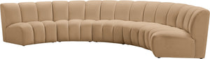 Meridian Furniture Infinity Five Piece Modular Sectional Camel Velvet Channel Tufted Living Room Sofa 638Camel-5PC
