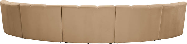 Meridian Furniture Infinity Five Piece Modular Sectional Camel Velvet Channel Tufted Living Room Sofa 638Camel-5PC