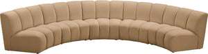 Meridian Furniture Infinity Five Piece Modular Sectional Camel Velvet Channel Tufted Living Room Sofa 638Camel-5PC