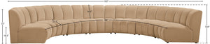 Meridian Furniture Infinity Seven Piece Modular Sectional Velvet Channel Tufted Contemporary Seating 638Camel-7PC