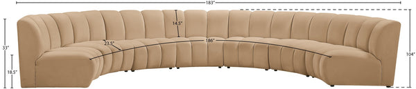 Meridian Furniture Infinity Seven Piece Modular Sectional Velvet Channel Tufted Contemporary Seating 638Camel-7PC