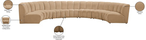 Meridian Furniture Infinity Seven Piece Modular Sectional Velvet Channel Tufted Contemporary Seating 638Camel-7PC