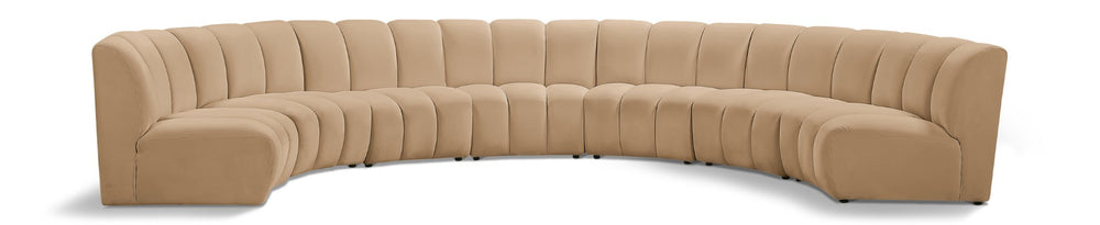 Meridian Furniture Infinity Seven Piece Modular Sectional Velvet Channel Tufted Contemporary Seating 638Camel-7PC