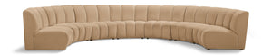 Meridian Furniture Infinity Seven Piece Modular Sectional Velvet Channel Tufted Contemporary Seating 638Camel-7PC