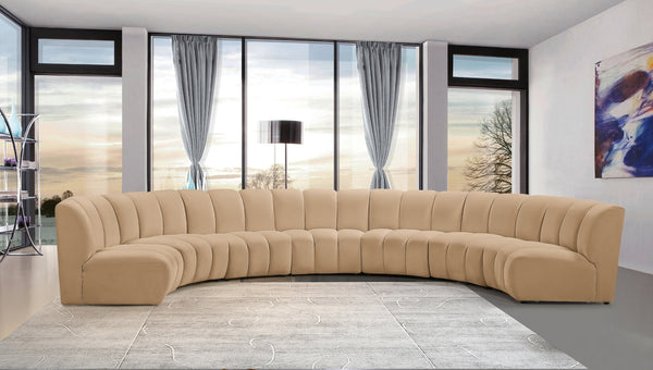 Meridian Furniture Infinity Seven Piece Modular Sectional Velvet Channel Tufted Contemporary Seating 638Camel-7PC