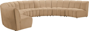 Meridian Furniture Infinity Seven Piece Modular Sectional Velvet Channel Tufted Contemporary Seating 638Camel-7PC