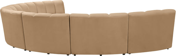 Meridian Furniture Infinity Seven Piece Modular Sectional Velvet Channel Tufted Contemporary Seating 638Camel-7PC