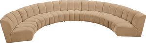 Meridian Furniture Infinity Seven Piece Modular Sectional Velvet Channel Tufted Contemporary Seating 638Camel-7PC