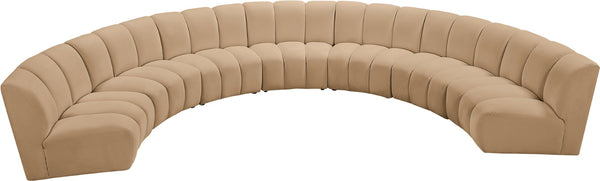 Meridian Furniture Infinity Seven Piece Modular Sectional Velvet Channel Tufted Contemporary Seating 638Camel-7PC