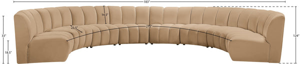 Meridian Furniture Infinity Eight Piece Modular Sectional Velvet Channel Tufted for Spacious Living Rooms 638Camel-8PC