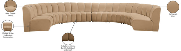 Meridian Furniture Infinity Eight Piece Modular Sectional Velvet Channel Tufted for Spacious Living Rooms 638Camel-8PC
