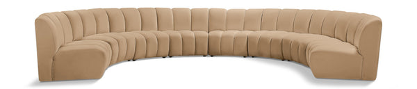 Meridian Furniture Infinity Eight Piece Modular Sectional Velvet Channel Tufted for Spacious Living Rooms 638Camel-8PC