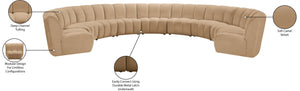 Meridian Furniture Infinity Nine Piece Modular Sectional Camel Velvet Channel Tufted Living Room Sofa 638Camel-9PC