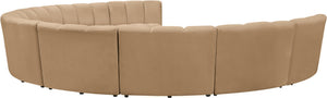 Meridian Furniture Infinity Nine Piece Modular Sectional Camel Velvet Channel Tufted Living Room Sofa 638Camel-9PC