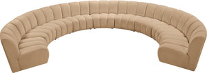 Meridian Furniture Infinity Nine Piece Modular Sectional Camel Velvet Channel Tufted Living Room Sofa 638Camel-9PC
