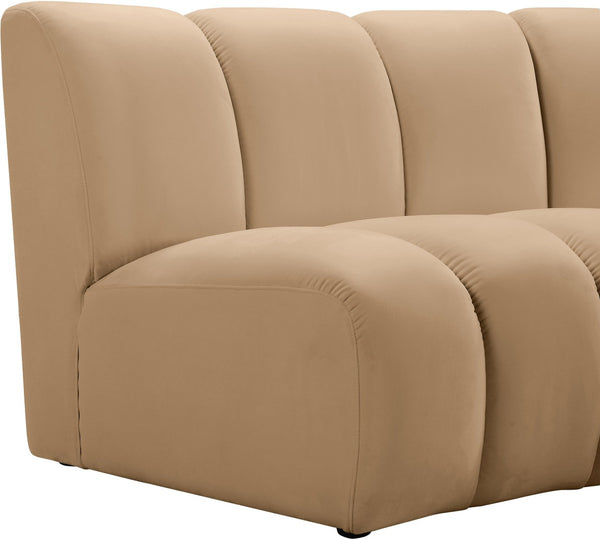 Meridian Furniture Infinity Nine Piece Modular Sectional Camel Velvet Channel Tufted Living Room Sofa 638Camel-9PC