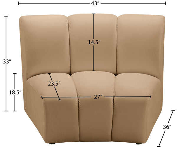 Meridian Furniture Infinity Channel Tufted Velvet Modular Accent Chair for Contemporary Living Room Decor Camel 638Camel-C