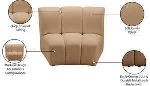 Meridian Furniture Infinity Channel Tufted Velvet Modular Accent Chair for Contemporary Living Room Decor Camel 638Camel-C