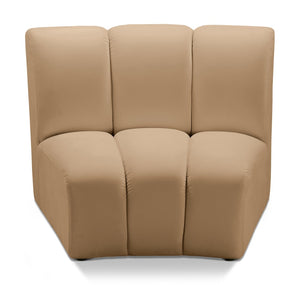 Meridian Furniture Infinity Channel Tufted Velvet Modular Accent Chair for Contemporary Living Room Decor Camel 638Camel-C