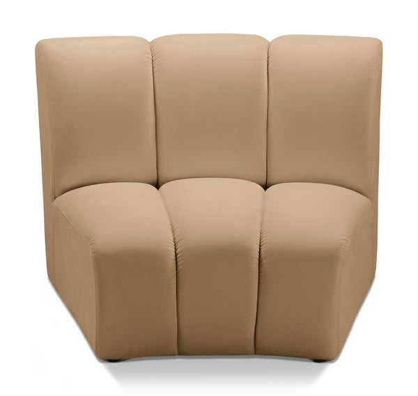 Meridian Furniture Infinity Channel Tufted Velvet Modular Accent Chair for Contemporary Living Room Decor Camel 638Camel-C