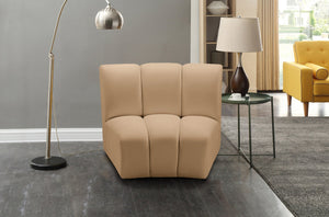 Meridian Furniture Infinity Channel Tufted Velvet Modular Accent Chair for Contemporary Living Room Decor Camel 638Camel-C