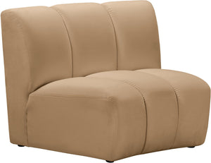 Meridian Furniture Infinity Channel Tufted Velvet Modular Accent Chair for Contemporary Living Room Decor Camel 638Camel-C