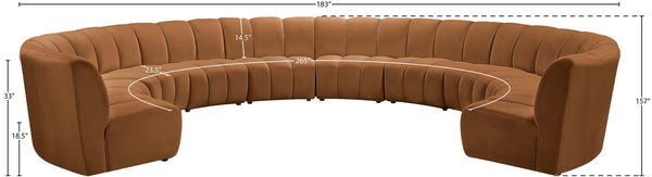 Meridian Furniture Infinity Ten Piece Modular Sectional Velvet Channel Tufted Living Room Seating 638Saddle-10PC