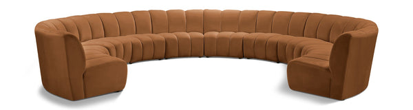 Meridian Furniture Infinity Ten Piece Modular Sectional Velvet Channel Tufted Living Room Seating 638Saddle-10PC