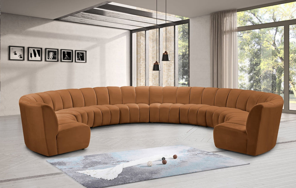 Meridian Furniture Infinity Ten Piece Modular Sectional Velvet Channel Tufted Living Room Seating 638Saddle-10PC