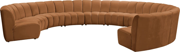 Meridian Furniture Infinity Ten Piece Modular Sectional Velvet Channel Tufted Living Room Seating 638Saddle-10PC