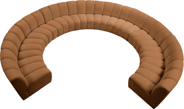 Meridian Furniture Infinity Ten Piece Modular Sectional Velvet Channel Tufted Living Room Seating 638Saddle-10PC