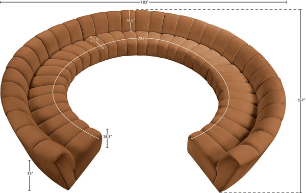 Meridian Furniture Infinity Channel Tufted Velvet Modular Sectional for Spacious Living Rooms 11 Piece 638Saddle-11PC