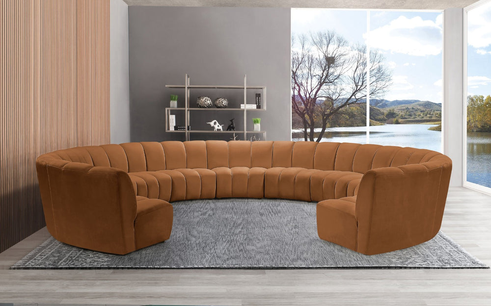 Meridian Furniture Infinity Channel Tufted Velvet Modular Sectional for Spacious Living Rooms 11 Piece 638Saddle-11PC