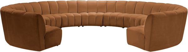 Meridian Furniture Infinity Channel Tufted Velvet Modular Sectional for Spacious Living Rooms 11 Piece 638Saddle-11PC