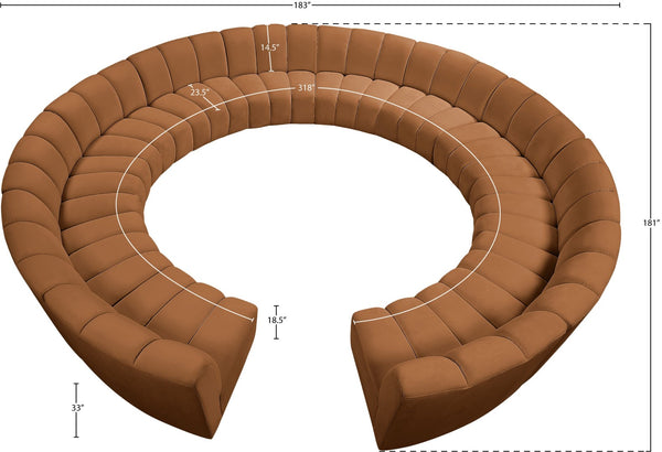 Meridian Furniture Infinity 12 Piece Modular Sectional Sofa in Channel Tufted Saddle Velvet Upholstery 638Saddle-12PC