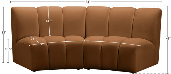 Meridian Furniture Infinity Velvet Modular Sectional with Channel Tufting for Stylish Living Rooms 638Saddle-2PC