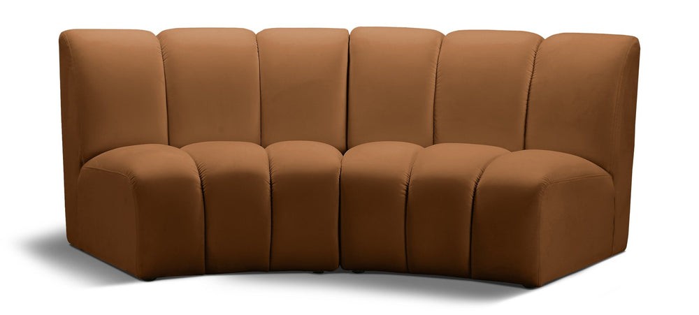 Meridian Furniture Infinity Velvet Modular Sectional with Channel Tufting for Stylish Living Rooms 638Saddle-2PC