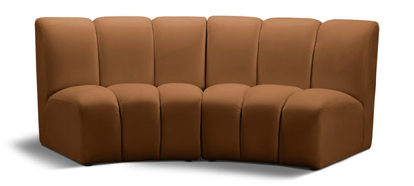 Meridian Furniture Infinity Velvet Modular Sectional with Channel Tufting for Stylish Living Rooms 638Saddle-2PC