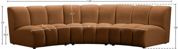 Meridian Furniture Infinity Velvet Three Piece Modular Sectional with Channel Tufting for Living Rooms 638Saddle-3PC