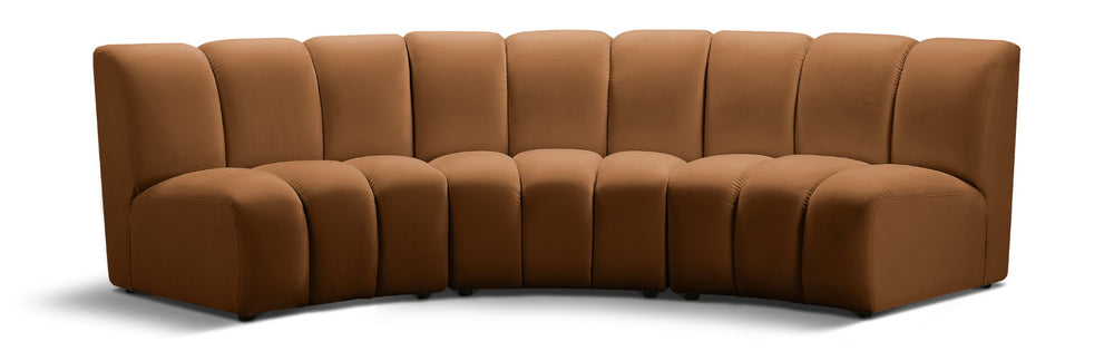 Meridian Furniture Infinity Velvet Three Piece Modular Sectional with Channel Tufting for Living Rooms 638Saddle-3PC