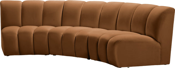 Meridian Furniture Infinity Velvet Three Piece Modular Sectional with Channel Tufting for Living Rooms 638Saddle-3PC