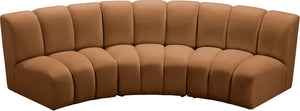 Meridian Furniture Infinity Velvet Three Piece Modular Sectional with Channel Tufting for Living Rooms 638Saddle-3PC