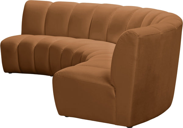 Meridian Furniture Infinity Velvet Three Piece Modular Sectional with Channel Tufting for Living Rooms 638Saddle-3PC