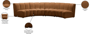 Meridian Furniture Infinity Four Piece Modular Sectional Saddle Velvet Channel Tufted Living Room Sofa 638Saddle-4PC