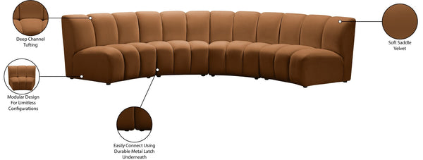 Meridian Furniture Infinity Four Piece Modular Sectional Saddle Velvet Channel Tufted Living Room Sofa 638Saddle-4PC