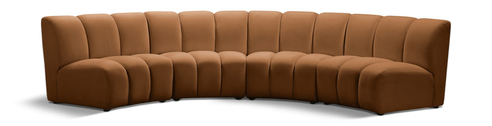 Meridian Furniture Infinity Four Piece Modular Sectional Saddle Velvet Channel Tufted Living Room Sofa 638Saddle-4PC