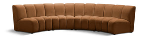 Meridian Furniture Infinity Four Piece Modular Sectional Saddle Velvet Channel Tufted Living Room Sofa 638Saddle-4PC